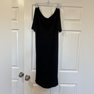 ASOS Black stretch midi dress with shirring at the hips. Size 10